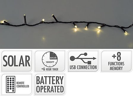 KI Lysslynge 240LED Solar Light Oppladbar Varmhvit 10m