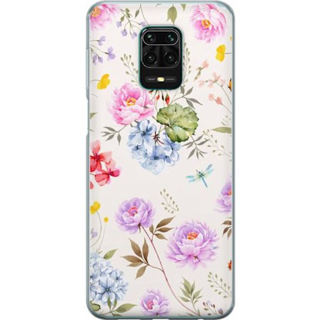 Yhteensopiva Puhelinkuori Xiaomi Xiaomi Redmi Note 9 Pro Kukkakuviota käsinmaalatuilla kukilla, perhosilla ja hyönteisillä romanttiseen skandinaavi