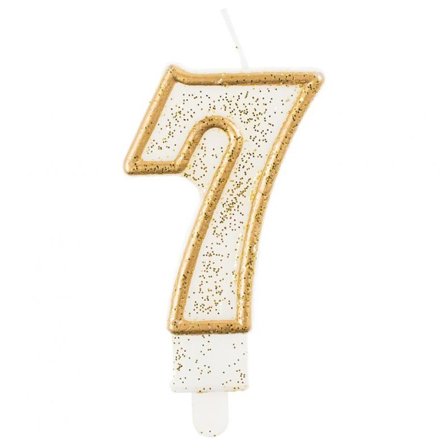 Kultainen glitter kakkukynttilä "0-9" Numero 7