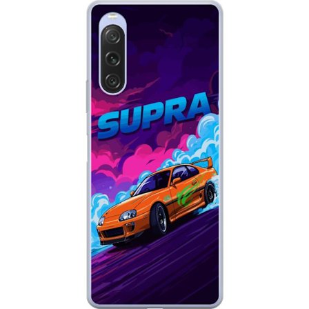 Yhteensopiva Puhelinkuori Sony Xperia 10 V Toyota Supra driftaamassa neonvärisellä savulla, nopeuden tunteella ja yöllisessä katukilpailuympärist
