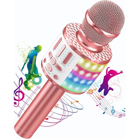 Karaoke Microphone, Wireless Bluetooth Microphone for Kids with LED, Portable Karaoke Machine for Singing, KTV, Speaker and Recording