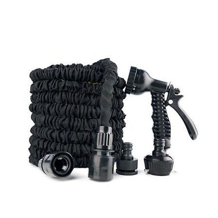 Trädgårdsslang med 7 lägen vattenspruta, expanderbar spruta, magisk trädgårdsslangrulle (7,5 m, svart