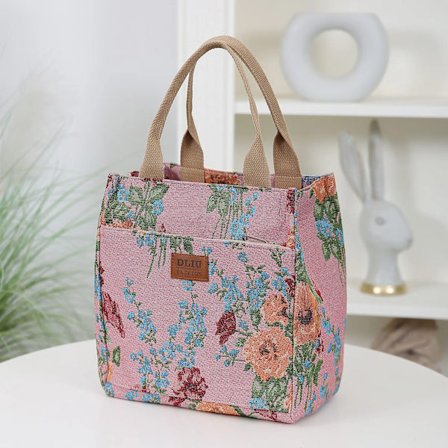 Tjock Stickad Blommig Mönster Mode Enkel Retro Arbetsväska Lunchlåda Förvaringsväska Lämplig för Shopping Och Daglig Användning