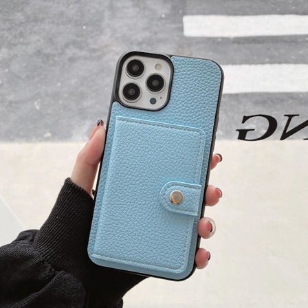 Etui til iPhone 13pro himmelblå enkelt skal crossbody solid kortholder foldbar japansk læder
