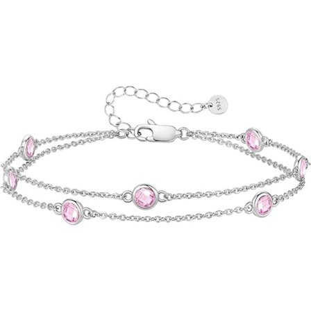 Födelsestensarmband för kvinnor, berlocklänk i sterlingsilver, dubbelradigt armband, födelsedag, årsdag, jul, smyckespresenter till fru, flickvän, Mo