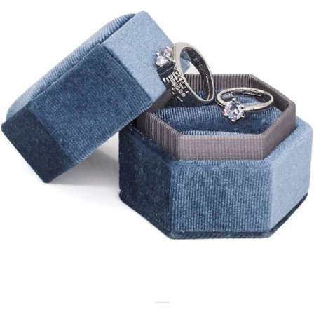 Samettinen Sormusrasia, Kuusikulmainen Sormustyyny Irrotettavalla Kannella, Kihlausvihkimisrasia, Upea Vintage-tyylinen Kaksipaikkainen Sormusrasia 