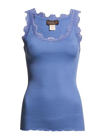 Silk Top W/ Lace T-shirts & Tops Sleeveless Blå Rosemunde*Betinget Tilbud