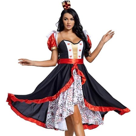 Queen Of Hearts Alice In Wonderland Kostym Poker Queen Cosplay Halloween Maskerad Kostym Sexig klänning