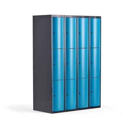Clothes locker CURVE, 4 modules, 12 doors, 1740x1200x550 mm, blue