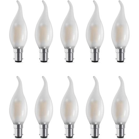 10-pak dimbare B15d LED-pærer - 4W=40W tilsvarende liten flamme vintage filament, C35 stearinlys, varmhvit 2700K, bajonettfatning [Energiklasse F]
