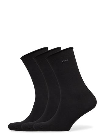 Ck Women Sock 3P Roll Top Underwear Socks Regular Socks Svart Calvin Klein