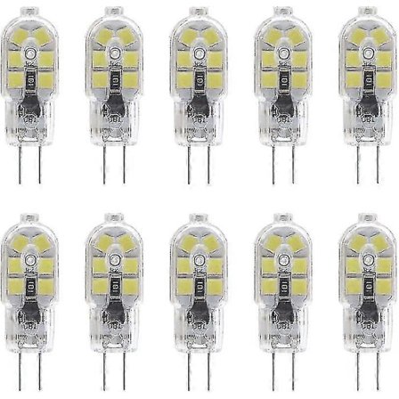 10 kpl G4 2W LED-lamppu liesituulettimen valonlähteisiin, AC/DC 12v, vastaa 20W halogeenilamppuja, 200lm, Bi-pin kirkkaalla PVC-suojalla, kylmä 