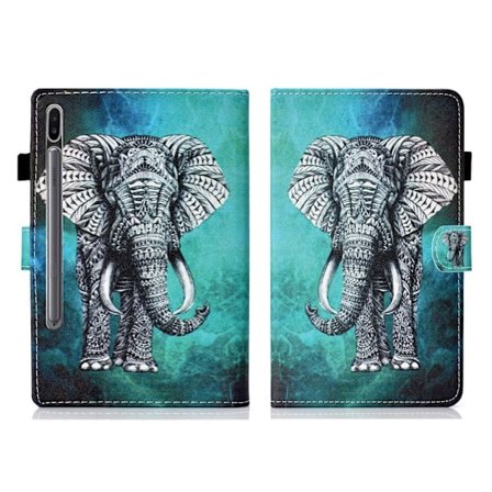 Samsung Galaxy Tab S7 tryckning läder flip fodral - elefant