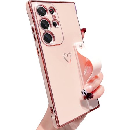 Suloinen sydänkuvioitu Tpu-pinnoitettu kotelo, yhteensopiva Galaxy S23 Ultran kanssa, säädettävällä rannehihnalla