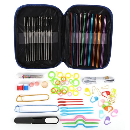 100 kpl:n virkkuukoukkusetti TPR-kahvalla, neulepuikot, DIY-askartelu, ompelutarvikkeet