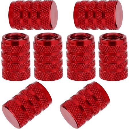 8 stk. dækventilhætte (rød), universel aluminiumsdækventilhætte med gummiring, støvtæt ventilhætte til biler, SUV'er, cykler, lastbiler og mo