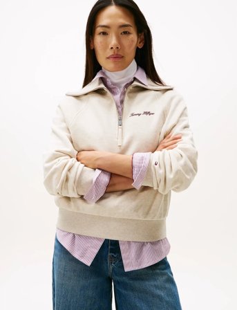 Tommy Hilfiger Classic Script Fleece Half-Zip - Cream - XL