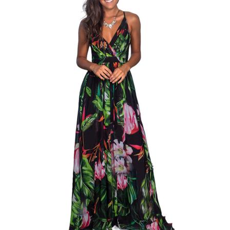 Dam Sling Blommig Lång Klänning Maxi Casual Sundress Print Sommar