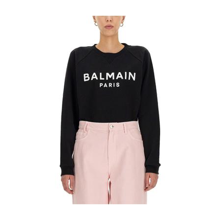 Balmain, Sweatshirt With Logo Print Czarny, Kobieta, Rozmiar: M
