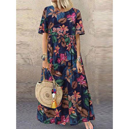 Bohemian Holiday Sundress Summer Women Vintage Blommig Printed S
