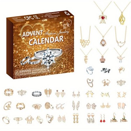 1 set Julsmys Smycken Adventskalender Halsband Ringar Örhängen Nedräkningskalender för Jul och Nyårspresent (FMY)