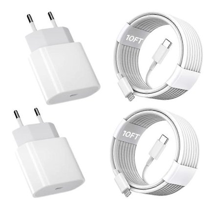 20W Hurtigladerblokk & 3m USB-C til Lightning-kabel for iPhone 11-14[JUN]