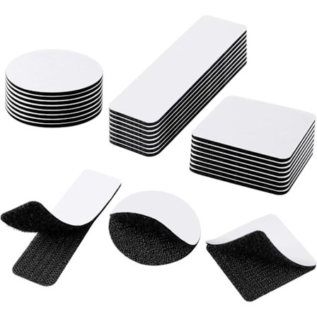 Borrelåstape, 30 stk. Selvklebende dobbeltsidig borrelås, rund/rektangulær/firkantet, ekstra sterk borrelås for vegger, gulv