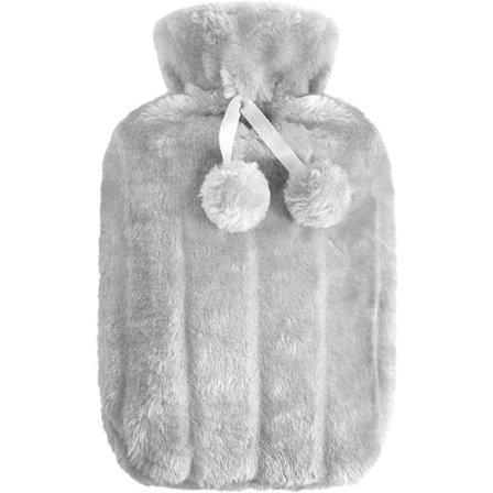 Termosflaska med lock, 2L stor grå varmvattenflaska i gummi