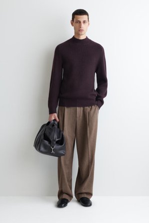 COS Men's Maglione A Coste In Lana Con Collo A Imbuto in Rosso