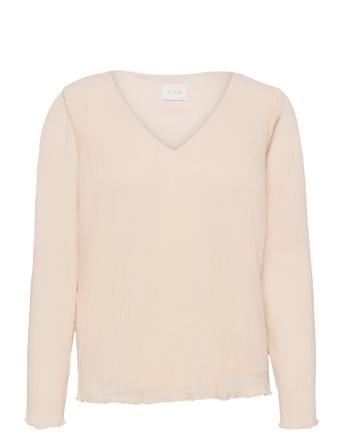 Vikatelin Plisse L/S V-Neck Top/Su Cream Vila