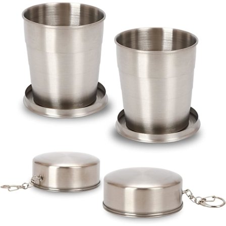 2 stk. sammenklappelige krus i rustfrit stål til udendørs brug, sammenklappeligt krus i rustfrit stål, letvægts 250 ml, sammenklappeligt krus i metal