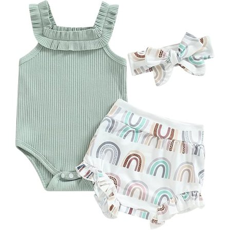 Babykläder Flicka Sommar Söta Kläder 12 18 Månader Spaghettiband Romper & Blommiga Shorts Set