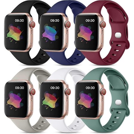 6-pakning med remmer kompatible med Apple Watch-rem 40 mm 38 mm 44 mm 42 mm 41 mm 45 mm for kvinner og menn, myke silikon vanntette sportsremmer 