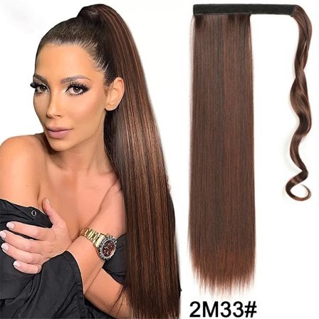 22" synteettiset poninhäntäpidennykset kietoutuvat pitkät suorat tekoponin hännän ympärille pehmeät kiinnikkeet poninhännät tekohiukset