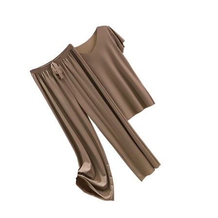 Kvinnor Ice Silk Pyjamas Set T-shirt Elastisk midja lösa byxor
