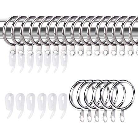 50 Pak Gardinringe og Kroge, 30mm Metal Gardinringe Hængende Ringe & Gardinkroge Hvid Plastik til Gardiner