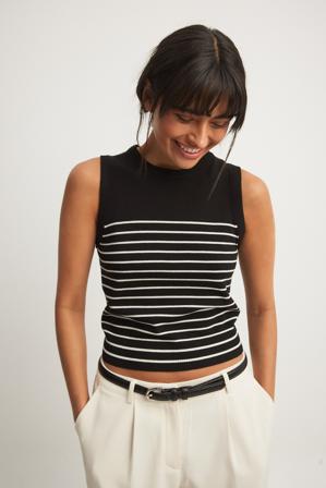 NA-KD Haut sans manches en maille à rayures - Hauts d'été - Noir,Stripe - X-Small