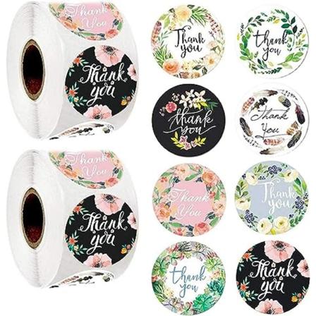 Kiitos-tarra 1 tuuma (noin 2,5 cm) liimatarra, 1000 koristeellista sinettitarraa lahjaan, häihin, syntymäpäivään, juhliin, pienyritysten pakkauksiin (