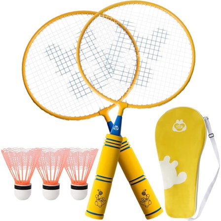 Badmintonset för barn, 1 par badmintonracketset Lätta badmintonracketar för barn med 2 badmintonracketar Gul