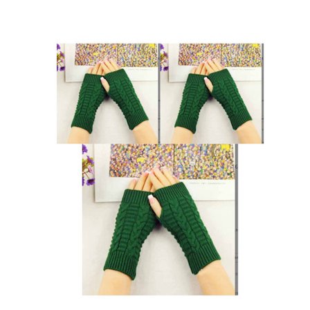 Naisten talviset sormenpäättömät hanskat, lyhyet tietokonehanskat, puolivartalon lämpimät hanskat, litteät suuvillalapaset. Vihreä