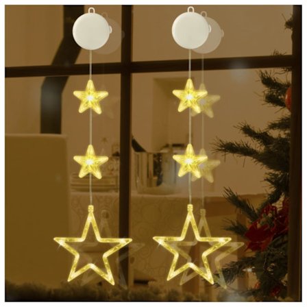 Julstjärna LED-lampor, 2-pack sugkoppslampor, timer, batteridriven, hängande gardinbelysning för juldekoration, fest, bröllop