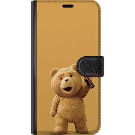 Kompatibelt Plånboksfodral till Motorola Motorola Edge 50 Fusion Söt teddybjörn med ölflaska i handen på gul bakgrund, humoristisk illustration f