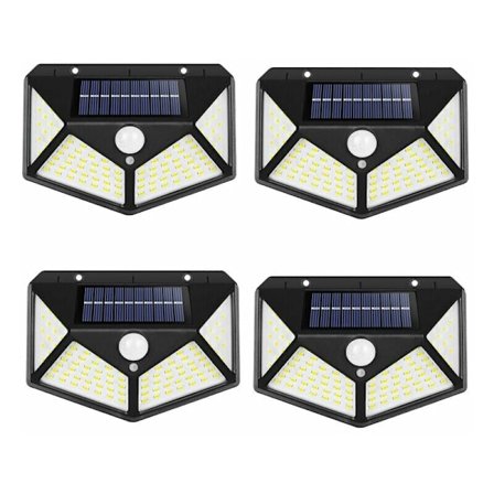 4 Pak Solcellelamper Udendørs, 270 Graders Strålevinkel med Bevægelsessensor, IP65 Vandafvisende Solcelledrevet Væglampe, Baghave, Havehegn, Terrasse,