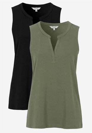 Cellbes of Sweden - Ärmlös topp i ekologisk bomull 2-pack - khakigrön + svart / enfärgad - för damer - 50/52