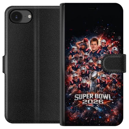 Yhteensopiva Lompakkokotelo Apple iPhone 16e Super Bowl 2026 juliste, jossa New England Patriots ja NFL-mestaruuspalkinto räjähtävän urheilullisessa s
