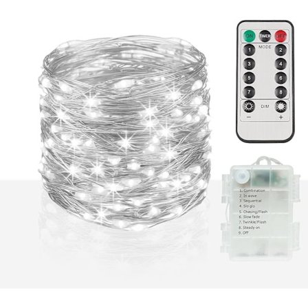 66 fot 200 LED utendørs lysslynge, hvite fe-lys batteridrevet med fjernkontroll, LED-blinklys for soverom, krans, terrasse, veggteppe, bakya