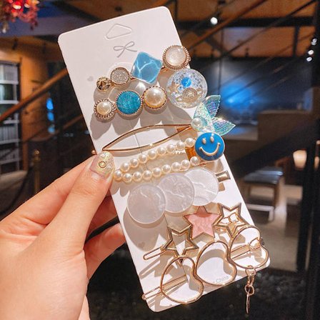 Havfrue syv-delt sett perle hårklips koreansk nett rød hårkort