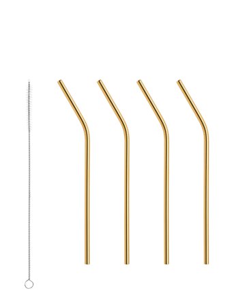 Orrefors Peak Straws 4-Pack Incl. Cleaning Brush - Gold - ONE SIZE