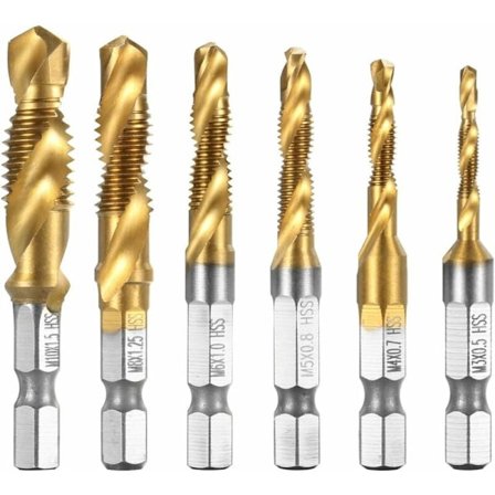 6-delt kombinationsbor og gevindtap sæt HSS Hex metrisk afgratning forsenkning bits metrisk boremaskine sæt