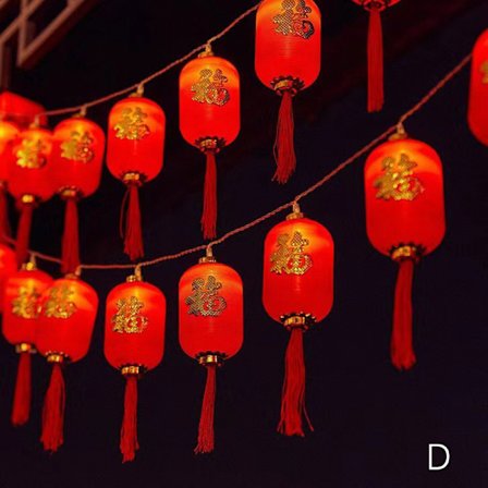 1,5M 10Lys Nyttårs Rød Lantern Med LED-lys Lykke til Mi
